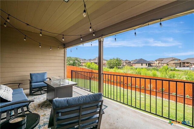 822 Old World Dr, Harker Heights, TX 76548 - fenced backyard featuring a residential view, an outdoor living space, and a patio area