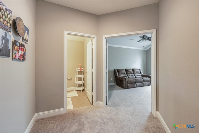 822 Old World Dr, Harker Heights, TX 76548 - hallway with carpet and crown molding