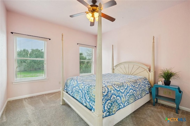 bedroom featuring carpet floors and ceiling fan