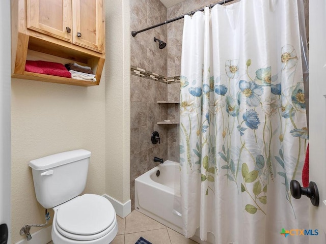 bathroom with toilet, tile patterned flooring, and shower / bath combo