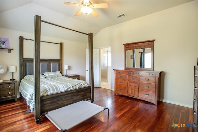 2406 Peace Pipe Cir, Copperas Cove, TX 76522 - bedroom with lofted ceiling, dark wood finished floors, a ceiling fan, and baseboards