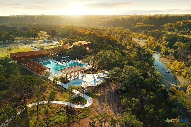 120 Diamondback Dr, Georgetown, TX 78628 - aerial view of a pool and a forest