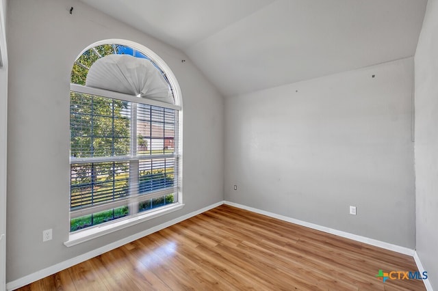 empty room with lofted ceiling and wood-type flooring