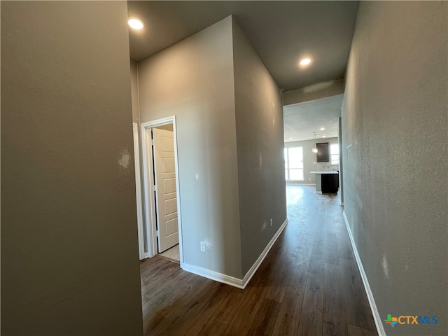 hall with hardwood / wood-style floors