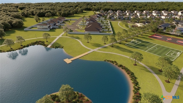 192 Lavender Ln, Elgin, TX 78621 - drone / aerial view featuring a residential view, a water view, and a wooded view