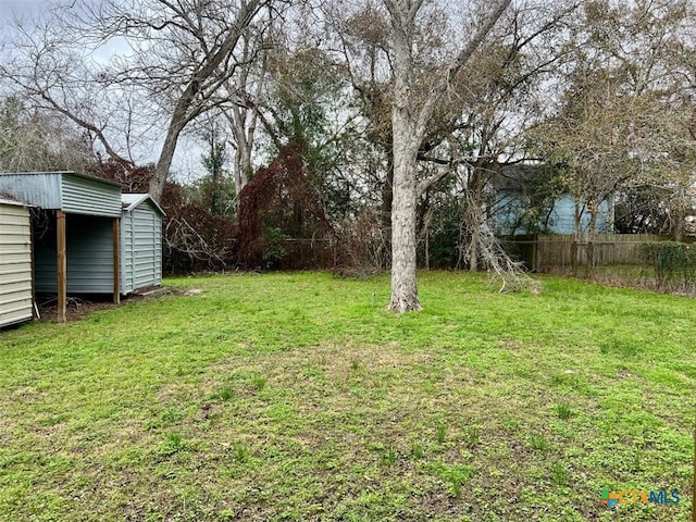 view of yard featuring a storage shed