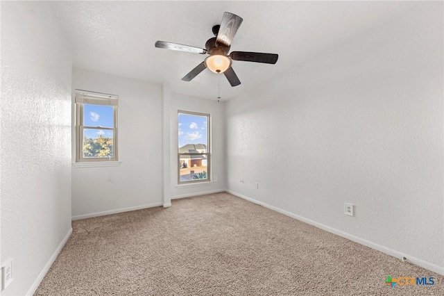 empty room featuring ceiling fan and carpet floors