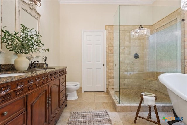 11421 Somerville Dr, Temple, TX 76502 - full bathroom with a shower stall, a soaking tub, crown molding, double vanity, and tile patterned floors