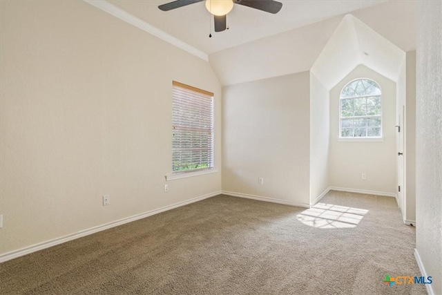 11421 Somerville Dr, Temple, TX 76502 - spare room featuring carpet, ceiling fan, and vaulted ceiling