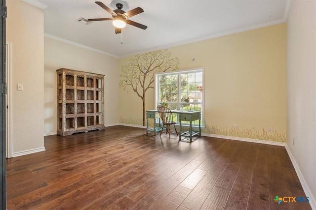 11421 Somerville Dr, Temple, TX 76502 - spare room featuring a ceiling fan, hardwood / wood-style floors, and crown molding
