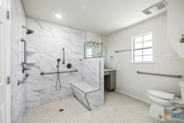 3656 Fm 2657, Copperas Cove, TX 76539 - bathroom with visible vents, baseboards, toilet, and a tile shower