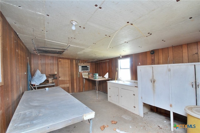 basement with wooden walls