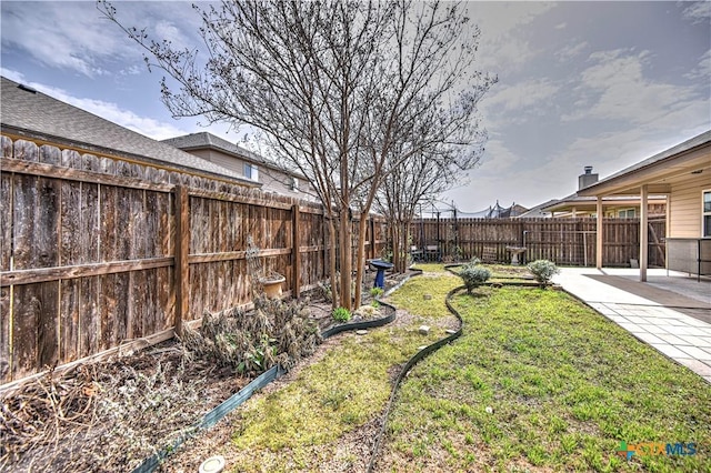 view of yard featuring a patio and a fenced backyard