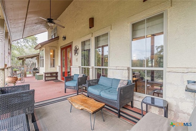 view of patio / terrace featuring outdoor lounge area and ceiling fan