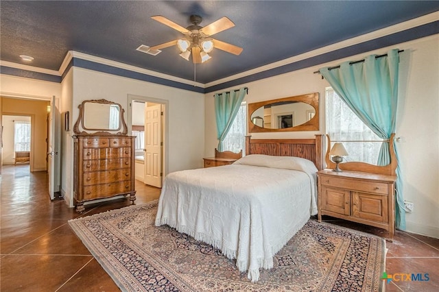 bedroom with crown molding and ceiling fan