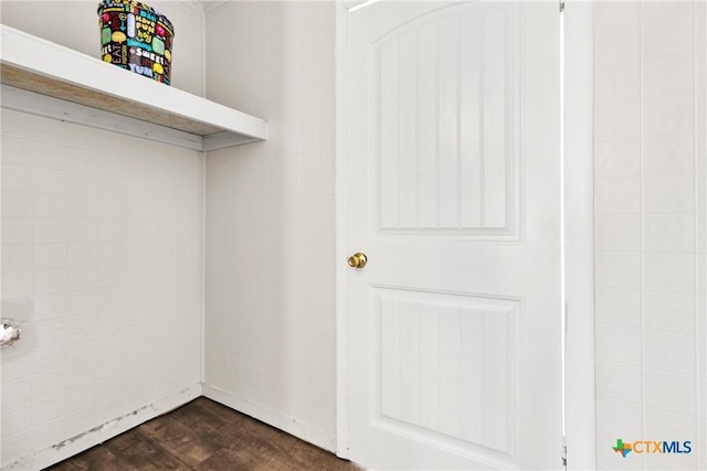 interior space with dark wood-style flooring