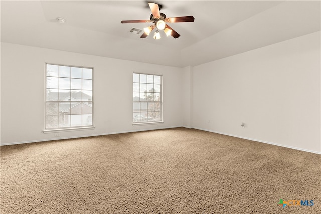 carpeted empty room with ceiling fan