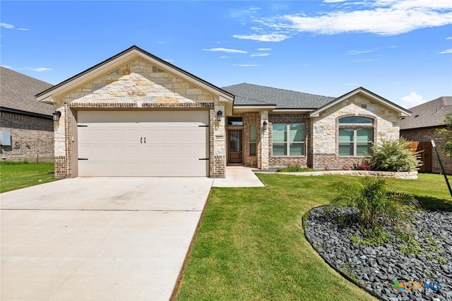 2027 Butternut Rd, Temple, TX 76502 - view of front facade featuring an attached garage, driveway, stone siding, a shingled roof, and brick siding