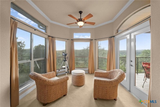 5310 River Oaks Dr, New Braunfels, TX 78132 - sunroom featuring french doors, ornamental molding, and carpet flooring