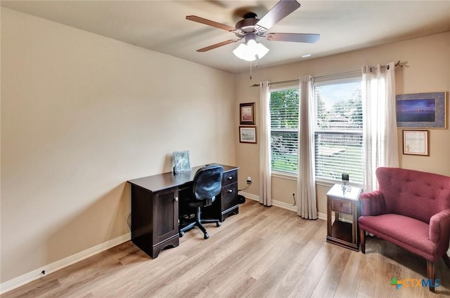 106 Cobble Stone Ct, Victoria, TX 77904 - office space with light wood-style floors, baseboards, and ceiling fan
