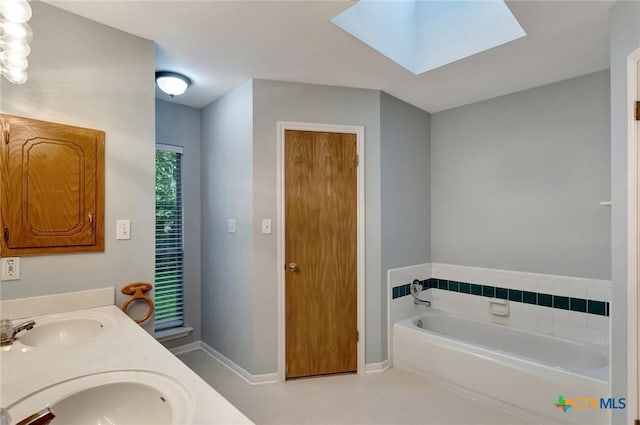 218 Sunset Dr, Victoria, TX 77901 - full bathroom featuring a bath, a skylight, and double vanity