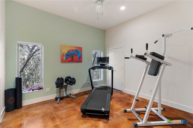 10329 Montanio Dr, New Braunfels, TX 78132 - workout room with ceiling fan and recessed lighting