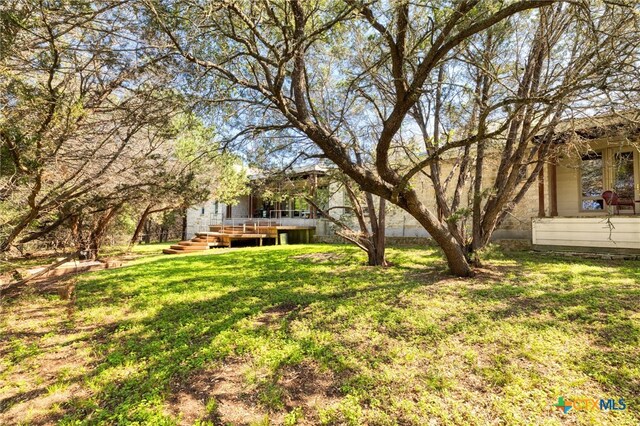 10329 Montanio Dr, New Braunfels, TX 78132 - view of green lawn featuring a wooden deck