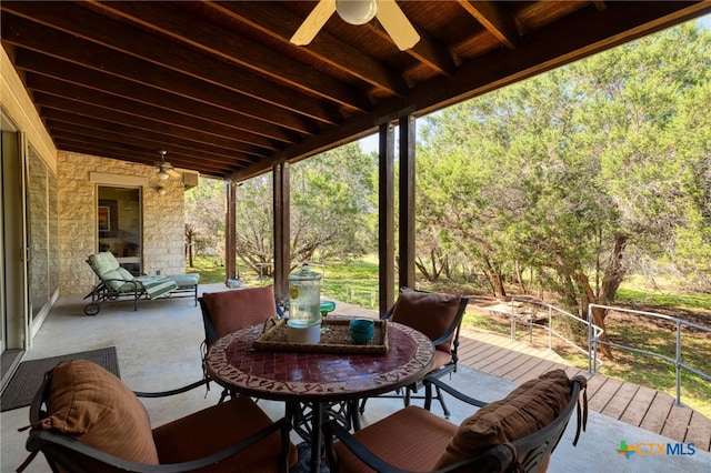 10329 Montanio Dr, New Braunfels, TX 78132 - view of patio featuring ceiling fan, outdoor dining area, and a deck