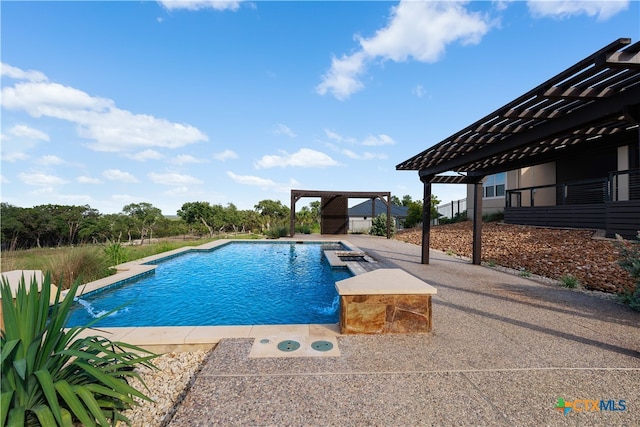 view of swimming pool with a patio area and pool water feature