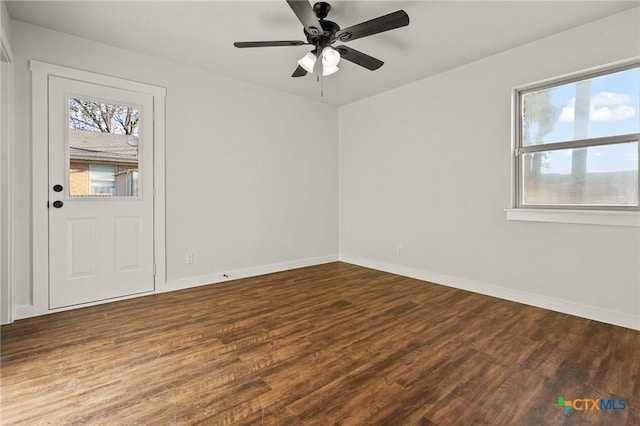 unfurnished room featuring hardwood / wood-style flooring and ceiling fan