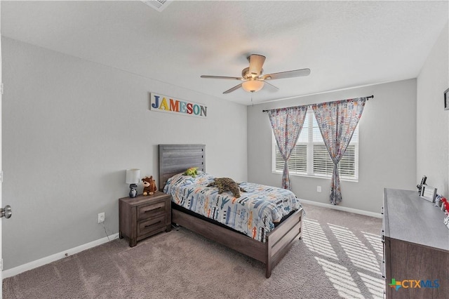 bedroom with carpet flooring and ceiling fan