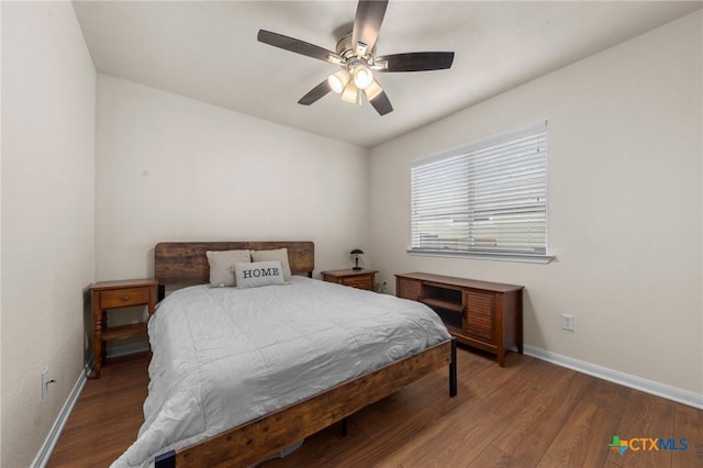 8003 Bridgepointe Dr, Temple, TX 76502 - bedroom with wood finished floors, baseboards, and ceiling fan