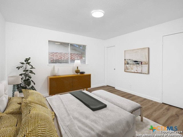 bedroom with hardwood / wood-style flooring