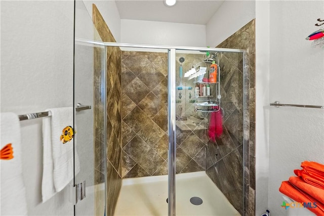 bathroom with a shower stall