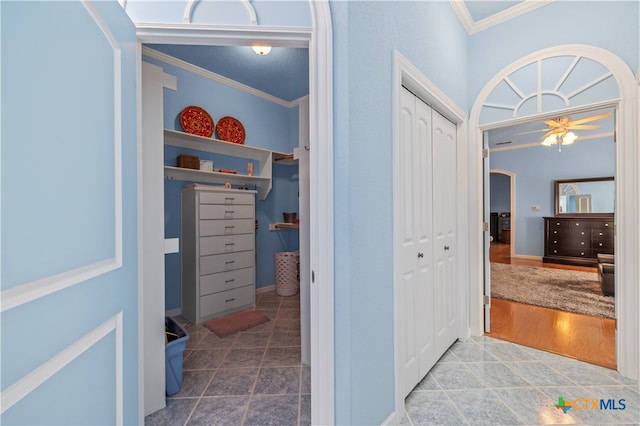 interior space with hardwood / wood-style floors and ceiling fan