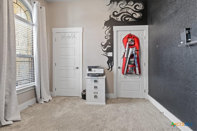 entryway featuring light carpet