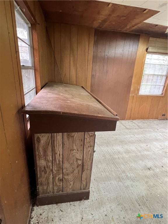 interior space with wooden walls