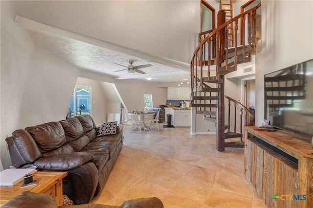 503 Rabbit Run Rd, Victoria, TX 77905 - living room featuring stairs and ceiling fan