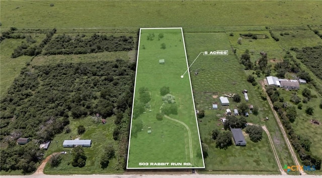 503 Rabbit Run Rd, Victoria, TX 77905 - aerial view of property and surrounding area with property parcel outlined and rural landscape