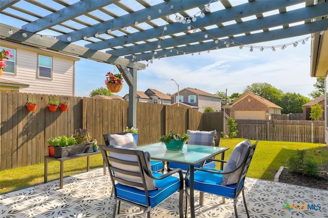 401 Thunder Valley Trl, Georgetown, TX 78626 - fenced backyard featuring outdoor dining area, a pergola, and a patio