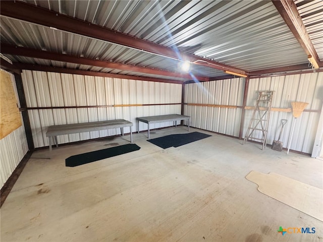 garage with metal wall