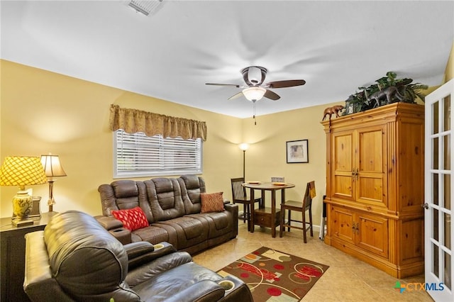 501 Hathaway St, Victoria, TX 77904 - living room featuring a ceiling fan and light tile patterned floors