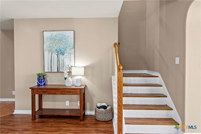 229 Rocky Ridge Dr, New Braunfels, TX 78130 - staircase featuring wood finished floors and baseboards