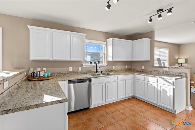229 Rocky Ridge Dr, New Braunfels, TX 78130 - kitchen featuring stainless steel dishwasher, a peninsula, a sink, and plenty of natural light