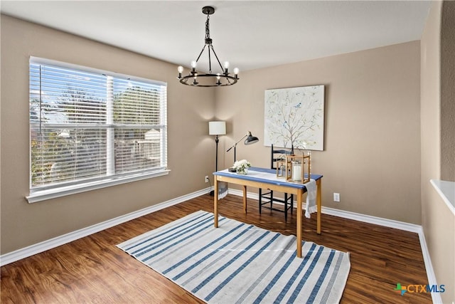 229 Rocky Ridge Dr, New Braunfels, TX 78130 - office featuring a chandelier, wood finished floors, and baseboards
