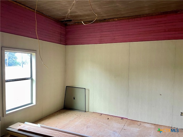 spare room featuring wooden walls