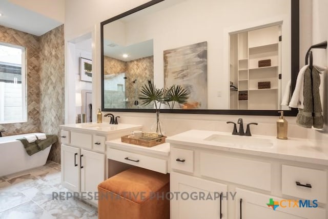full bathroom featuring vanity and a freestanding tub