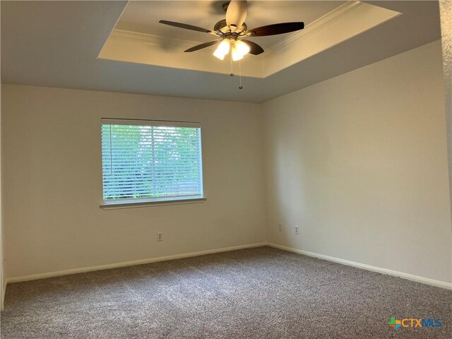 512 Constellation Dr, Killeen, TX 76542 - unfurnished room with a tray ceiling, ceiling fan, carpet flooring, and ornamental molding