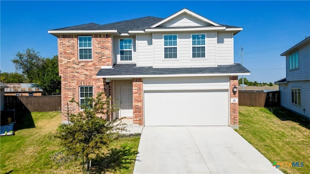 view of front property featuring a garage and a front lawn