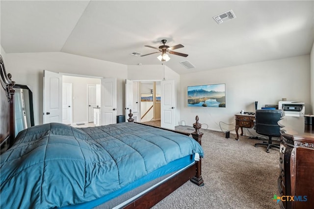 3225 Vineyard Trl, Harker Heights, TX 76548 - bedroom featuring carpet flooring, vaulted ceiling, ceiling fan, and an office area